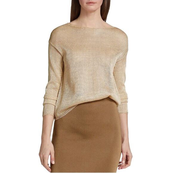 Vince Lightweight Boatneck Shiny Metallic Open Knit Jumper Sweater - Picture 1 of 11